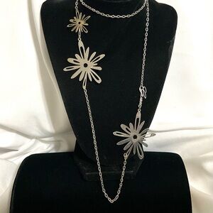 Guess Silver Tone Flower Necklace